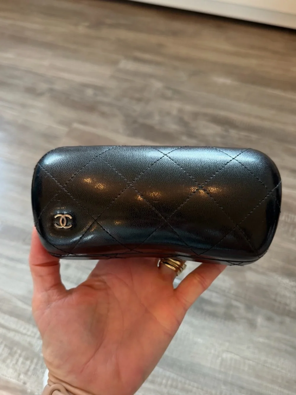 CHANEL Black Quilted Leather Eyewear Case with CC Logo